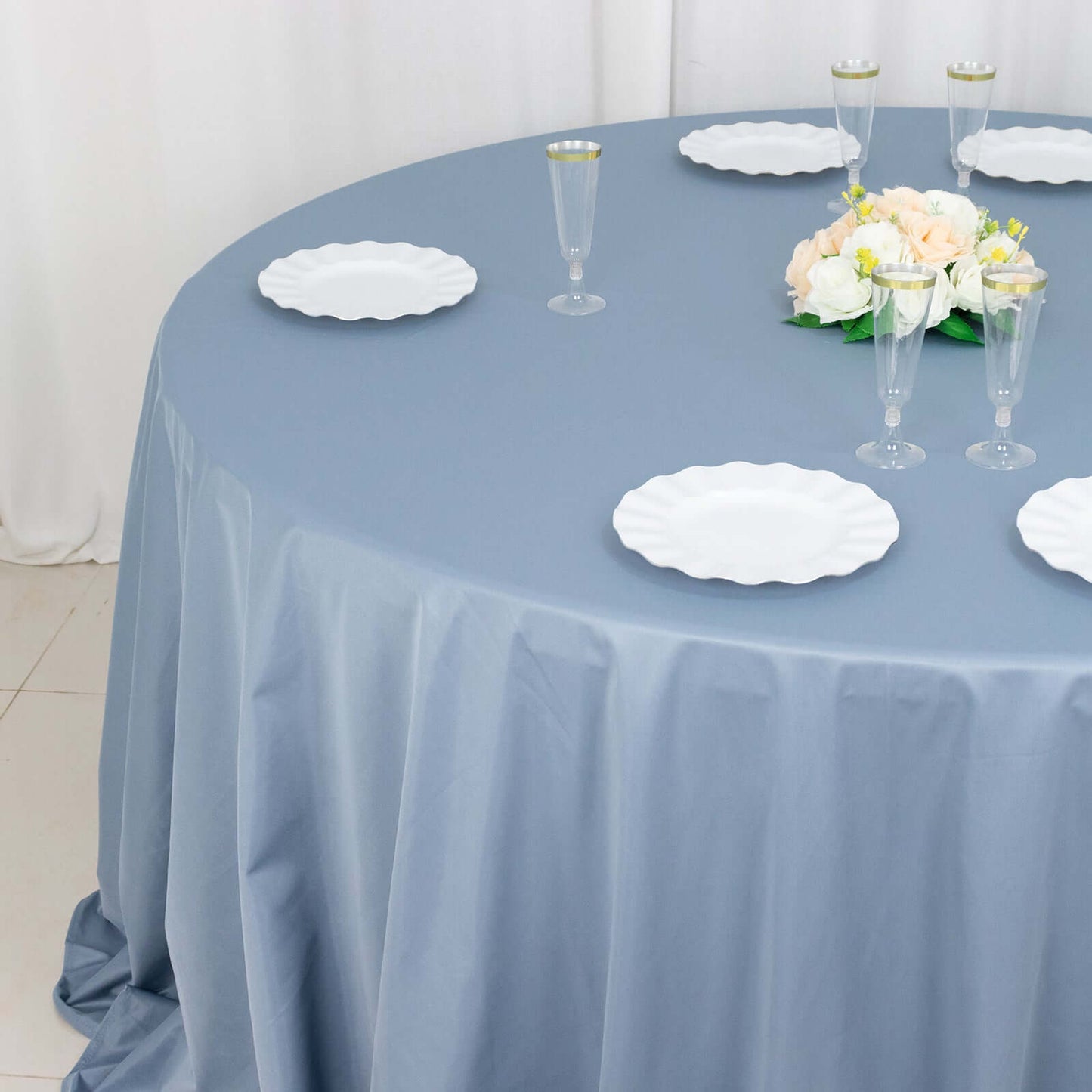 Scuba Round 132" Tablecloth Dusty Blue - Wrinkle Free & Stain Resistant Seamless Table Cover