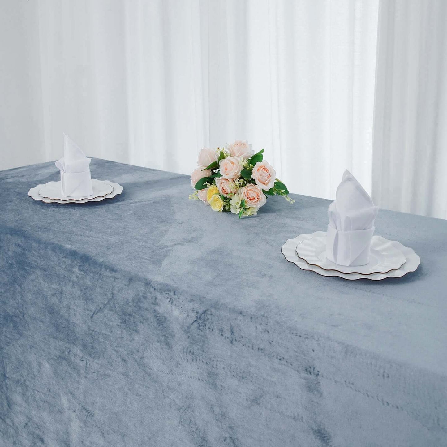 Premium Velvet 90"x132" Rectangle Tablecloth Dusty Blue - Reusable Soft & Seamless Table Cover