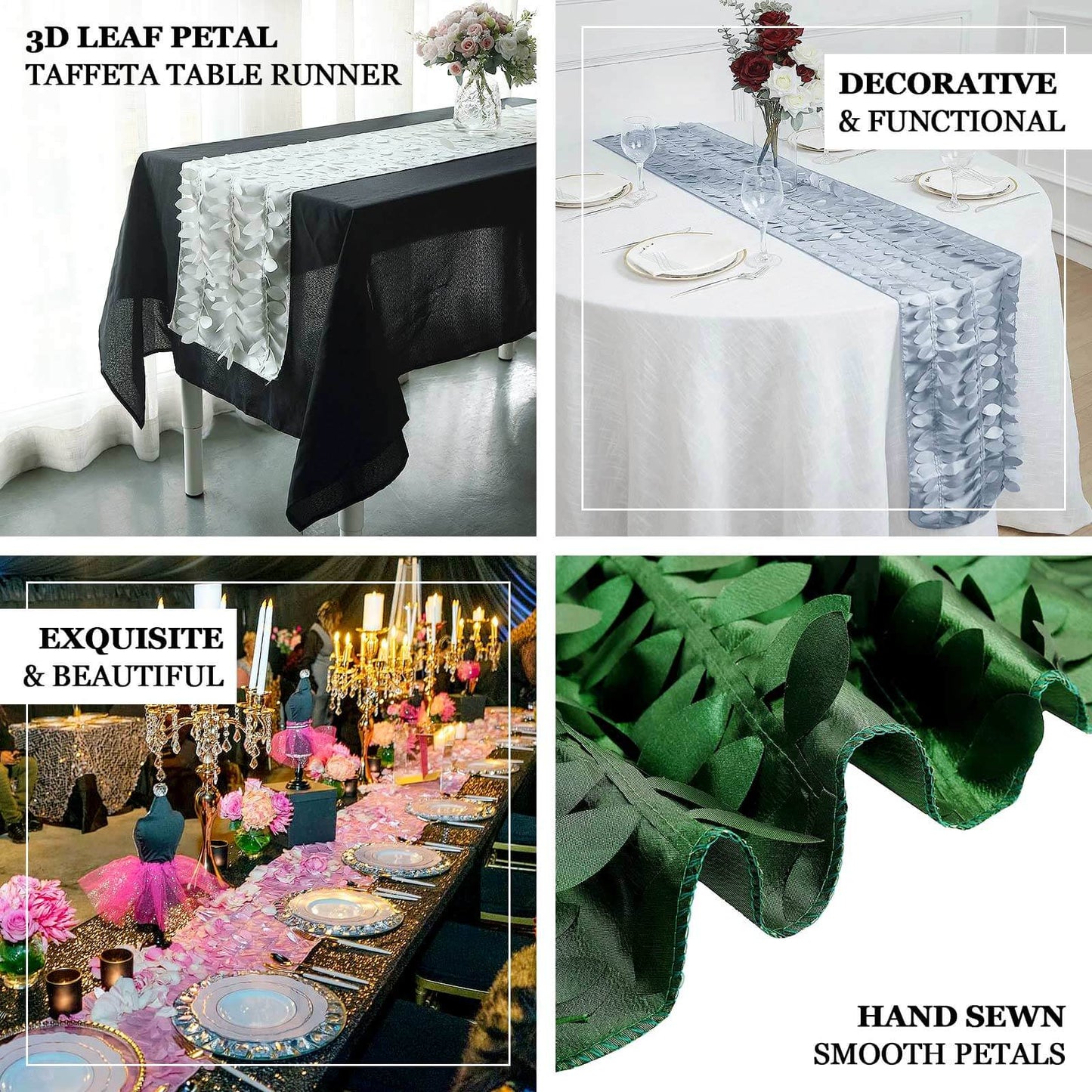 Taffeta Fabric 12"x108" Table Runner Dusty Blue - 3D Leaf Petal Design