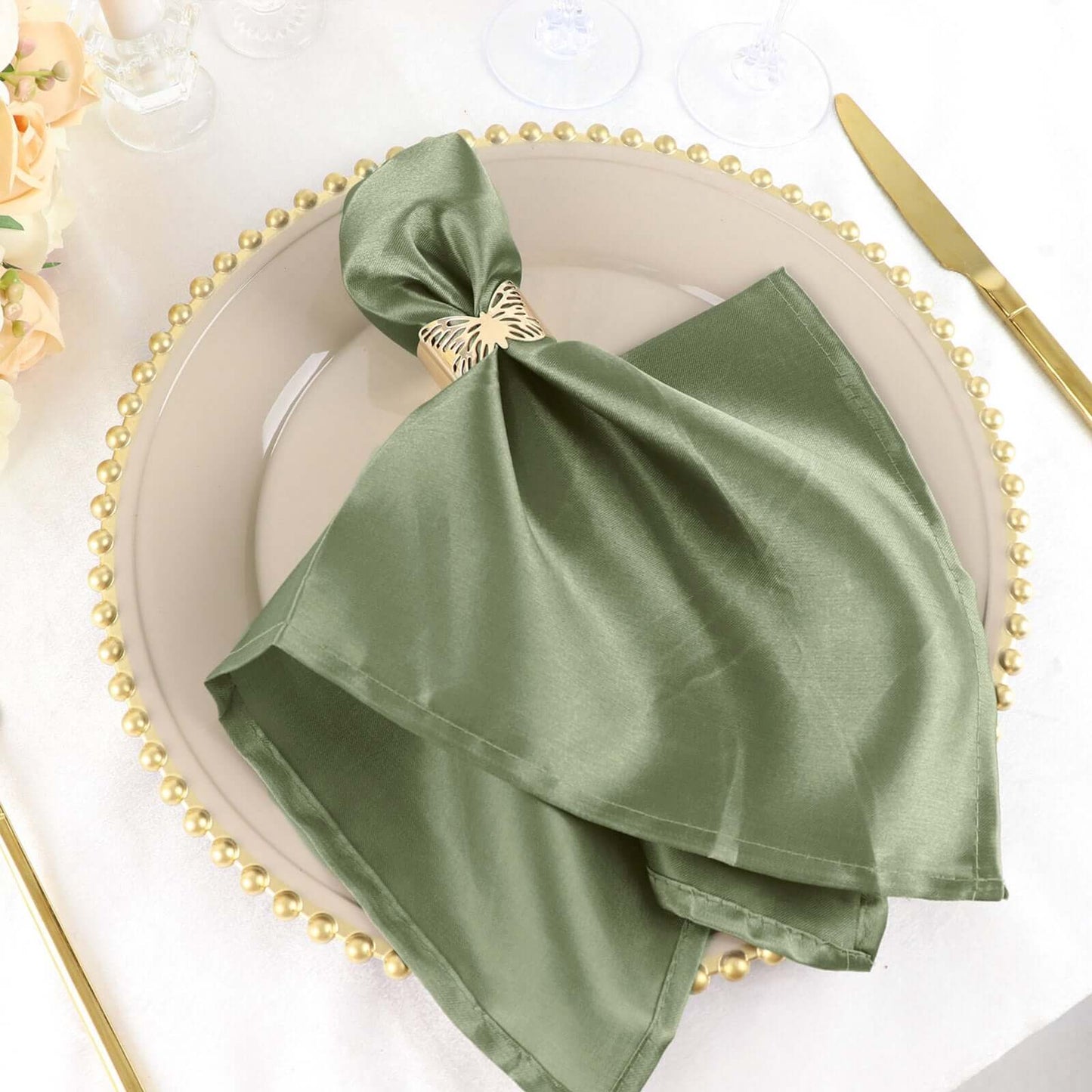 5 Pack Satin 20"x20" Napkins Dusty Sage Green - Luxurious Shine & Smooth Dinner Napkins