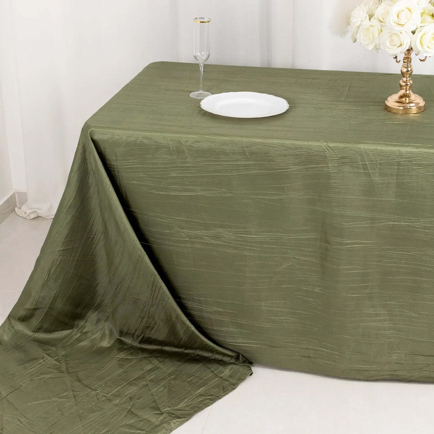 Taffeta 90"x156" Rectangle Tablecloth Dusty Sage Green - Accordion Crinkle Seamless Table Cover
