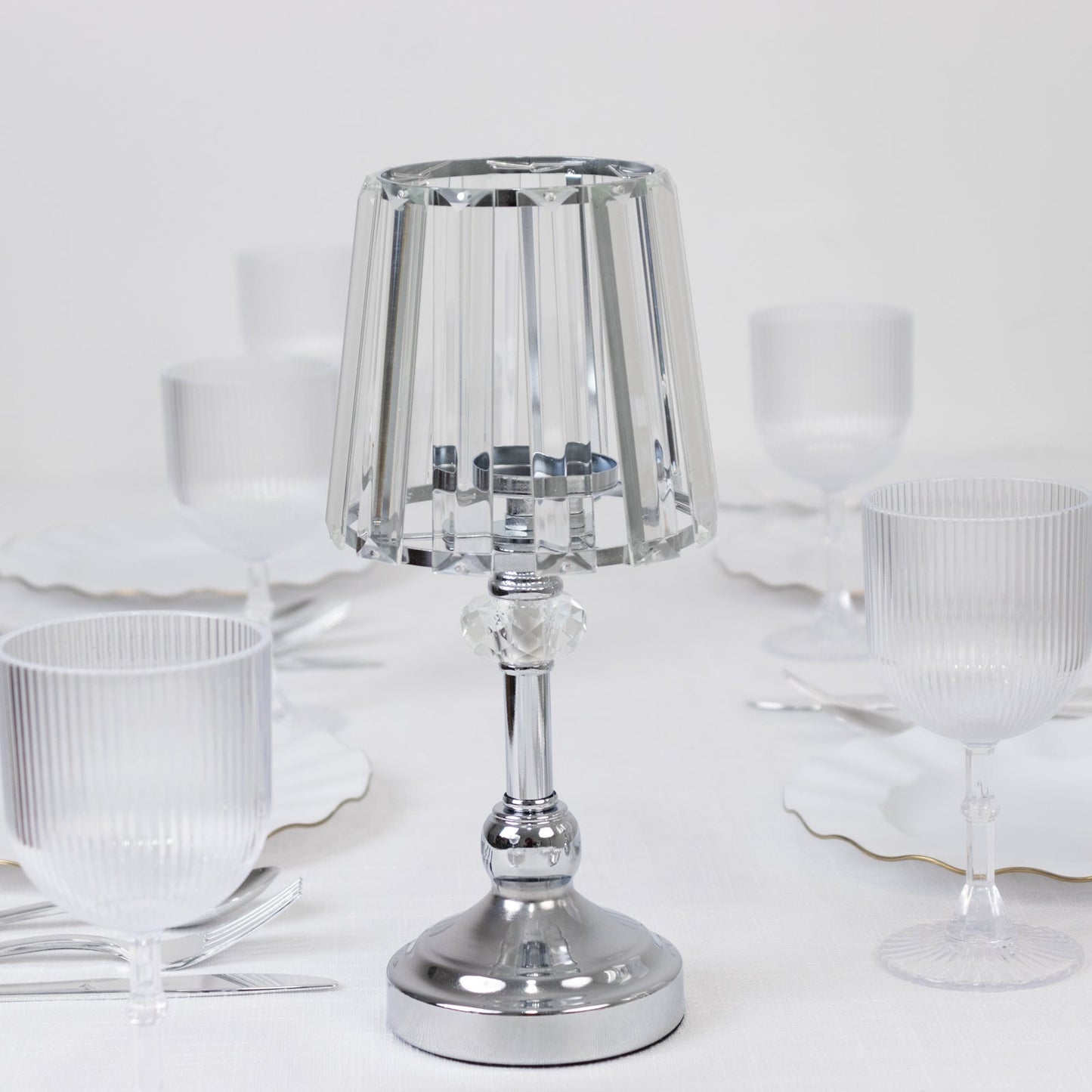 2-Pack 11" Crystal Pendant Candle Holders - Classic Empire Lamp Shade Style in Silver, Votive Candle Stand For Table Centerpieces