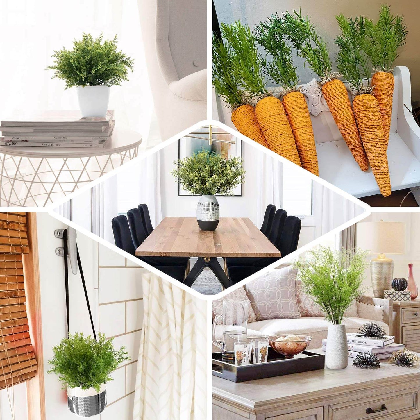 2 Bushes 15" Artificial Sagebrush Fern Stems, Indoor Faux Plants