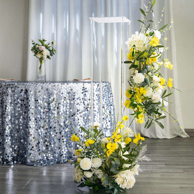Acrylic Floor Vase Flower Stand with Square Mirror Base Clear - Decorative Wedding Column for Large Events 48"