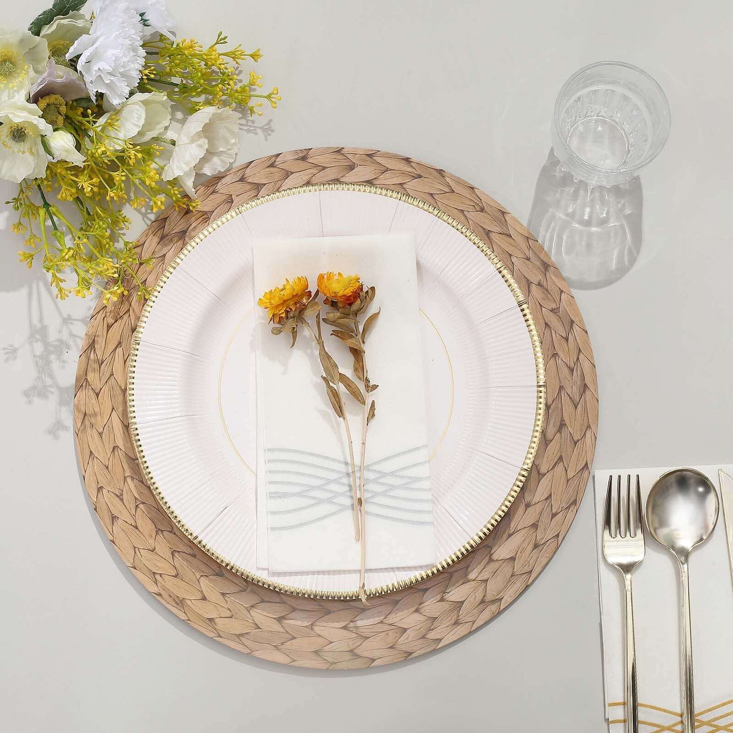 6-Pack Disposable Table Placemats in Natural with Woven Rattan Print - 700GSM Cardboard Placemats for Rustic Themes & Outdoor Events 13"