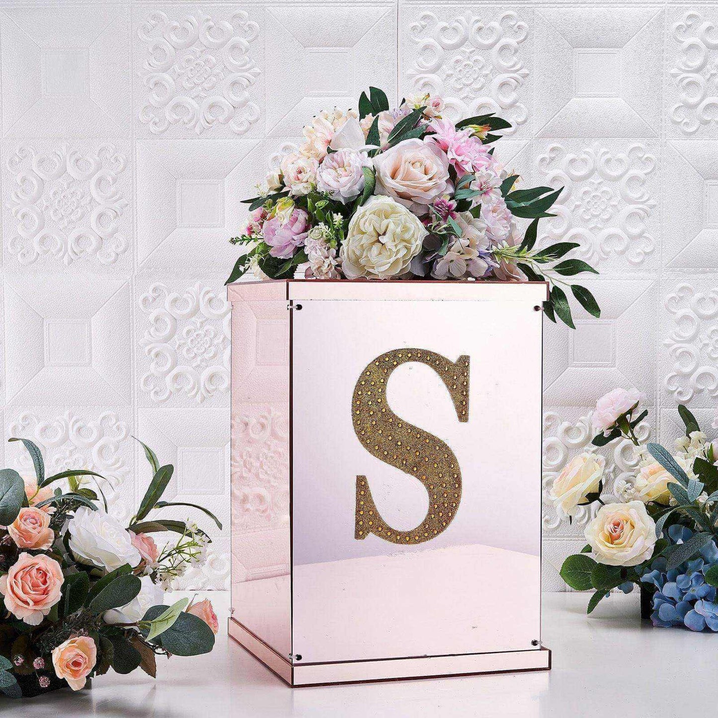 Decorative Rhinestone Alphabet "S" Letter Stickers, Glitter Adhesive Craft Letters Gold DIY Sparkle Embellishments 8"
