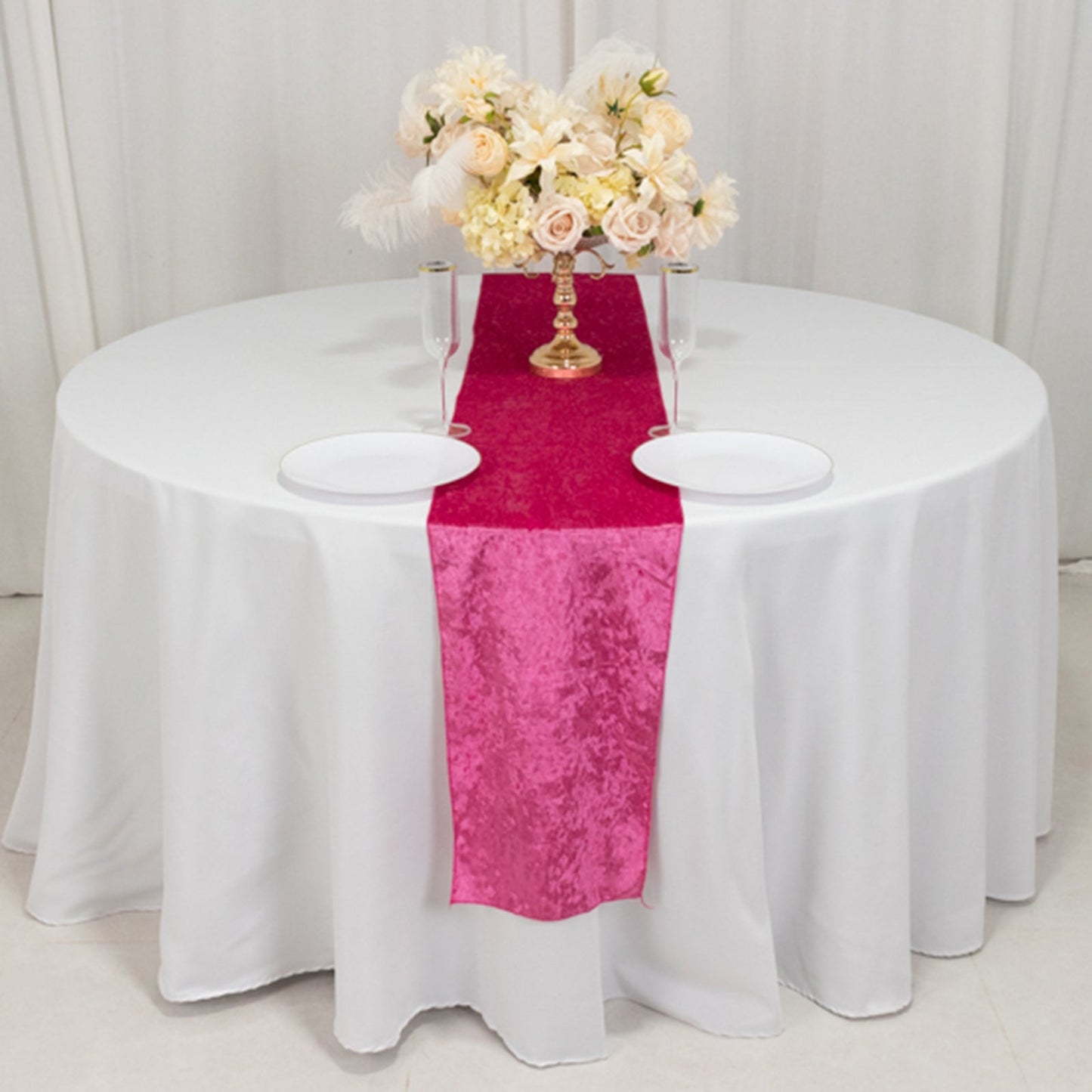 Premium Crushed Velvet 12"x108" Table Runner Fuchsia - Soft & Wrinkle-Resistant Table Linen