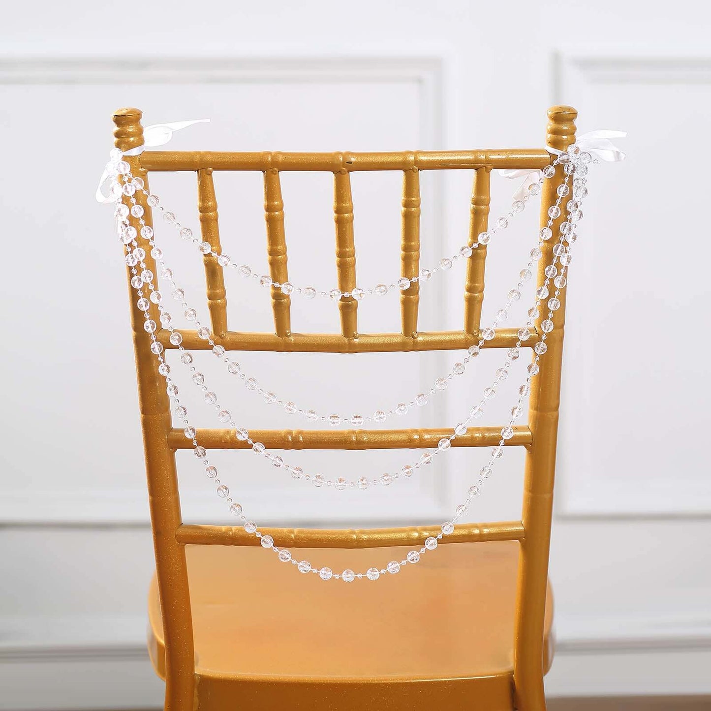 Faux Pearl Beaded 16" Chair Back Garland Sash Clear Gatsby-Inspired Style - Pre-Tied Chic Wedding Decor for Chiavari Chairs