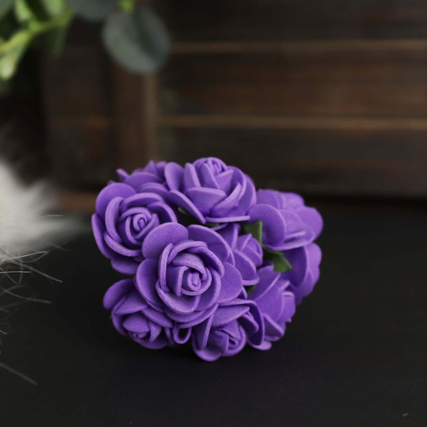 48 Roses 1" Purple Real Touch Artificial DIY Foam Rose Flowers With Stem, Craft Rose Buds