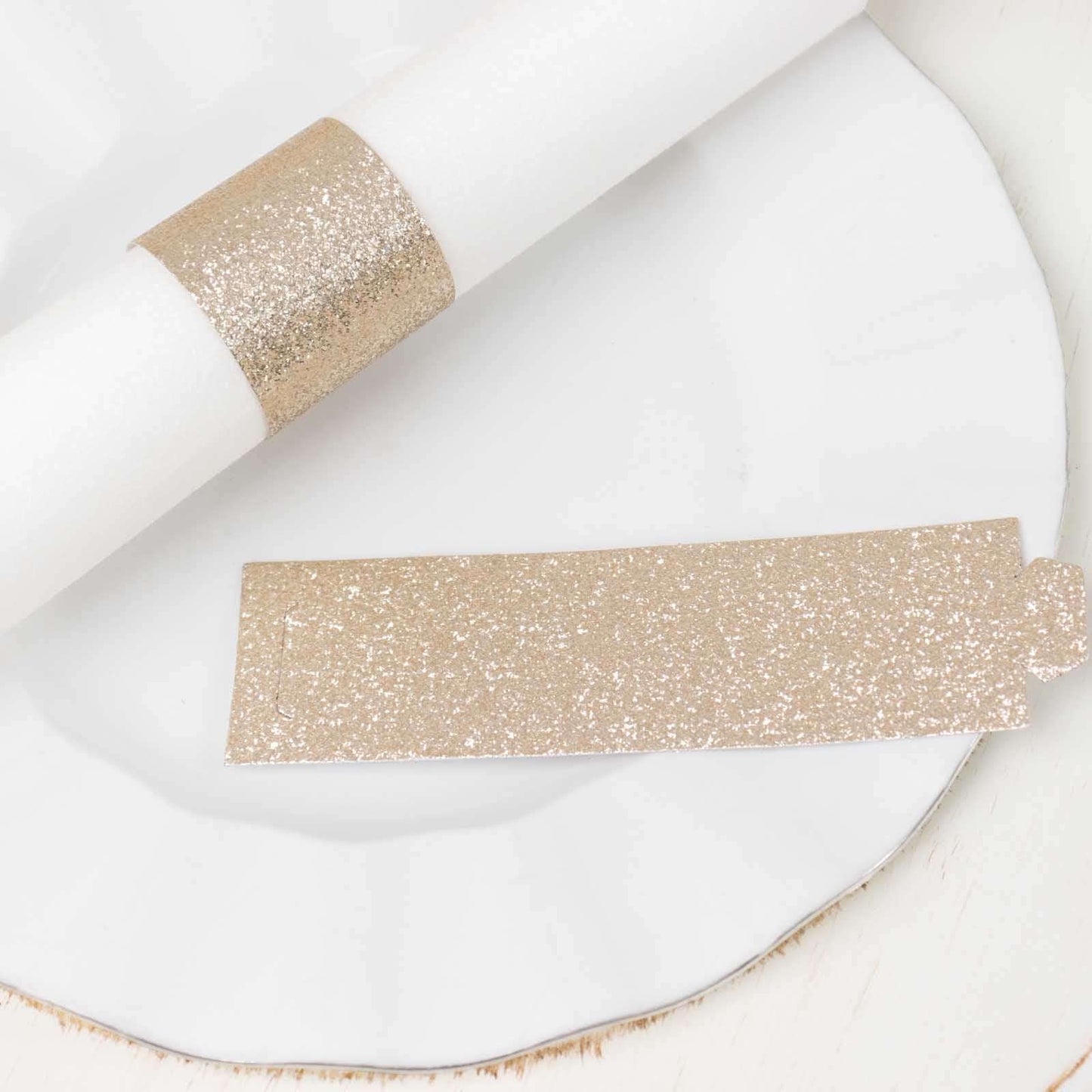 50-Pack Paper Napkin Rings Beige Glitter - Stylish Disposable Napkin Holders 1.5"