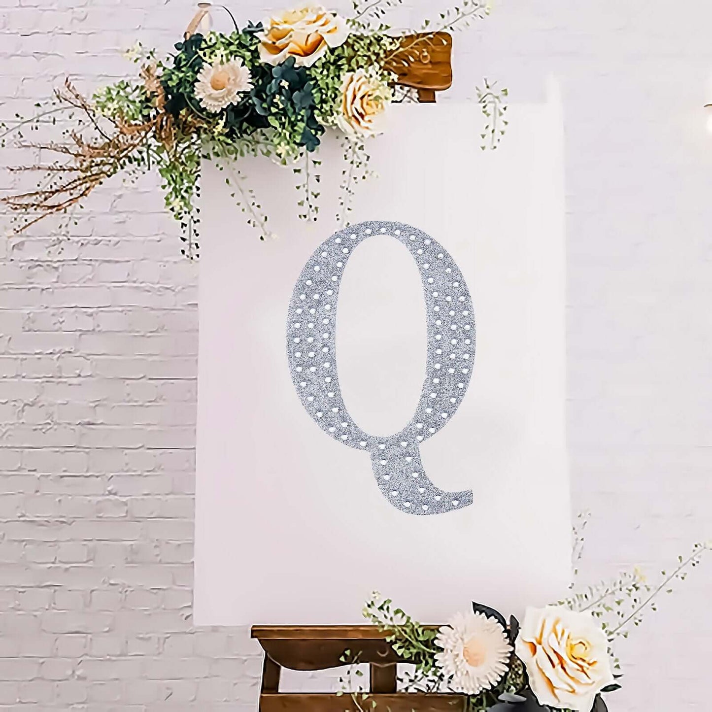 Decorative Rhinestone Alphabet "Q" Letter Stickers, Glitter Adhesive Craft Letters Silver DIY Sparkle Embellishments 8"
