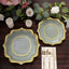 25-Pack Paper Dinner Plates in Sage Green with Gold Scallop Rim - Disposable 300GSM Party Plates 10"