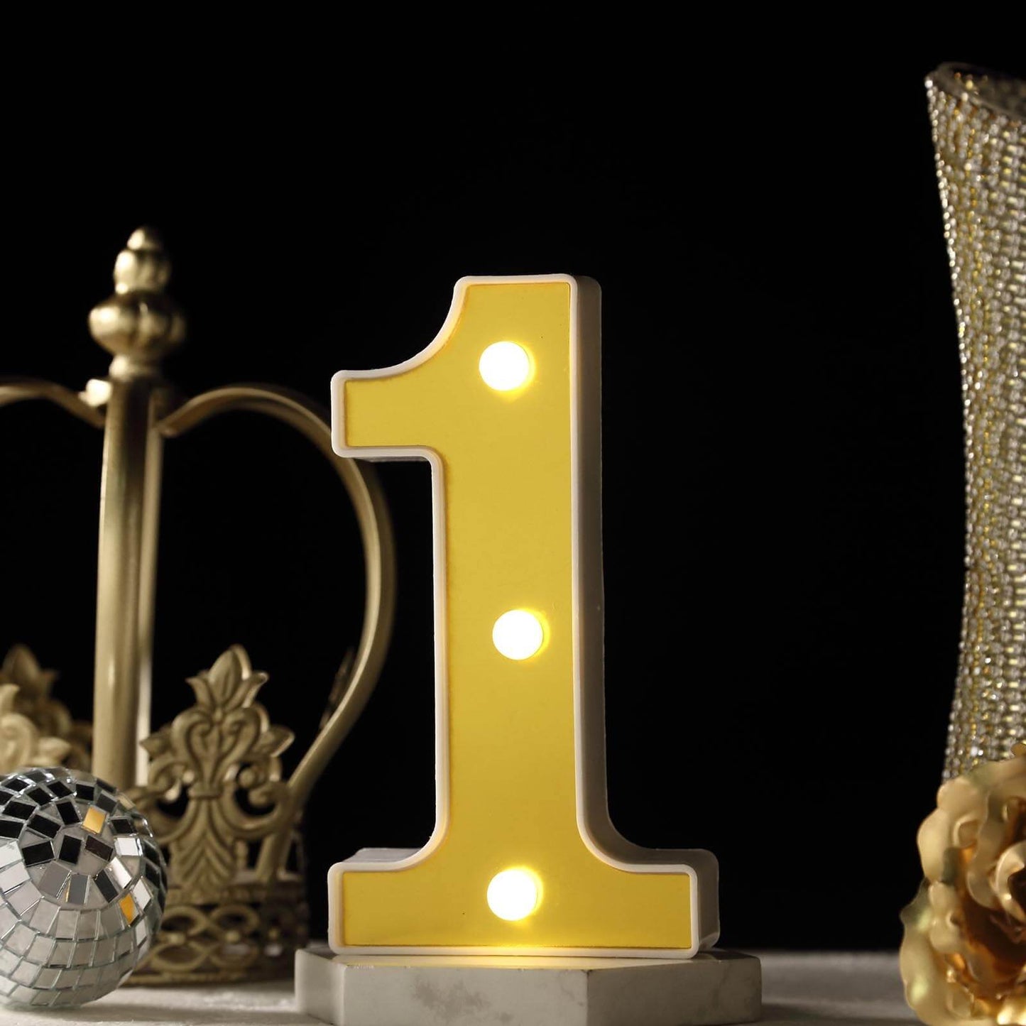 3D Marquee Number "1" Warm White 3 LED Lights Gold - Stylish Light-Up Accent for Events 6"