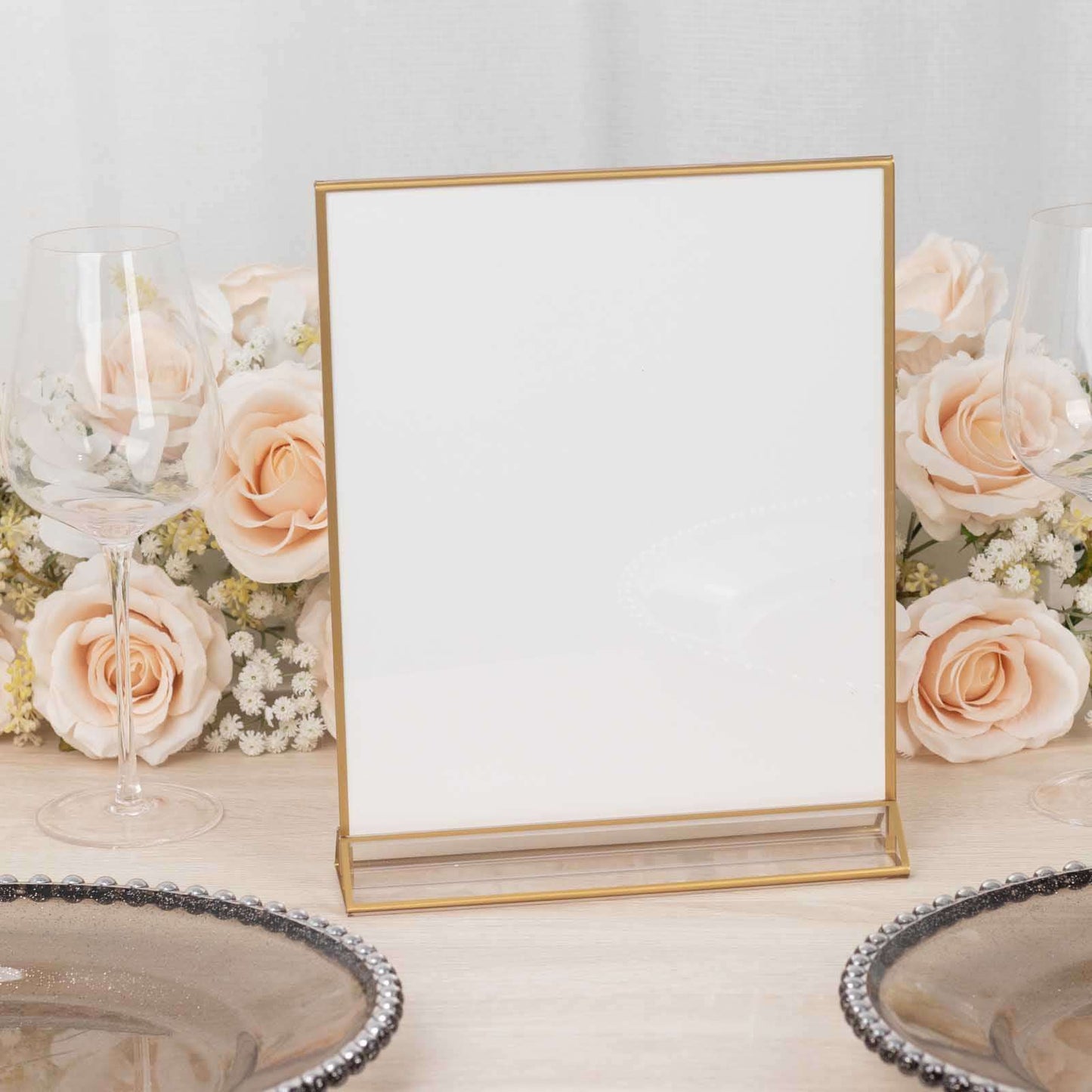 6-Pack Gold Acrylic Rectangular Frame Sign Holders Clear Double-Sided Display with White Cardboard - Suitable for Banquets 9"x11"