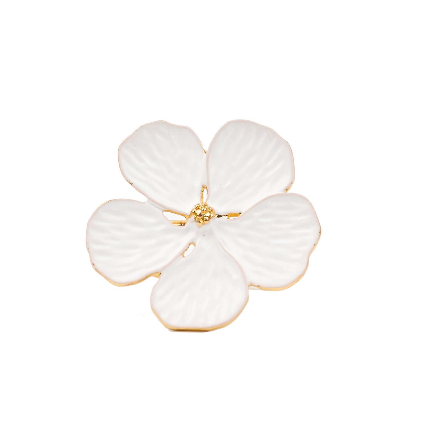 4 Pack White and Gold Metal Flower Napkin Rings, Floral Serviette Buckle Napkin Holder Set - Plum Blossom Design