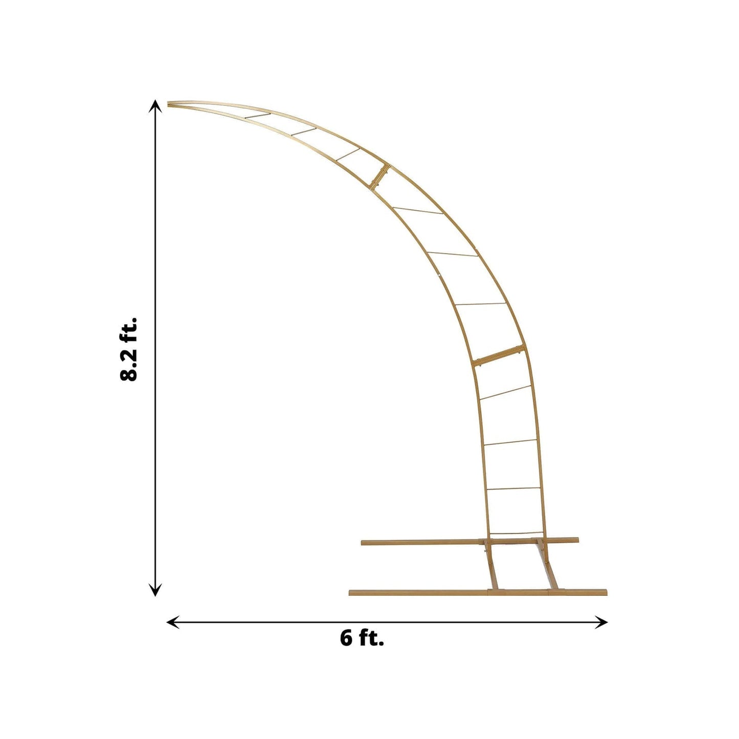 8ft Gold Metal Half Crescent Moon Wedding Arbor Frame, Curved Design Arch Flower Balloon Stand