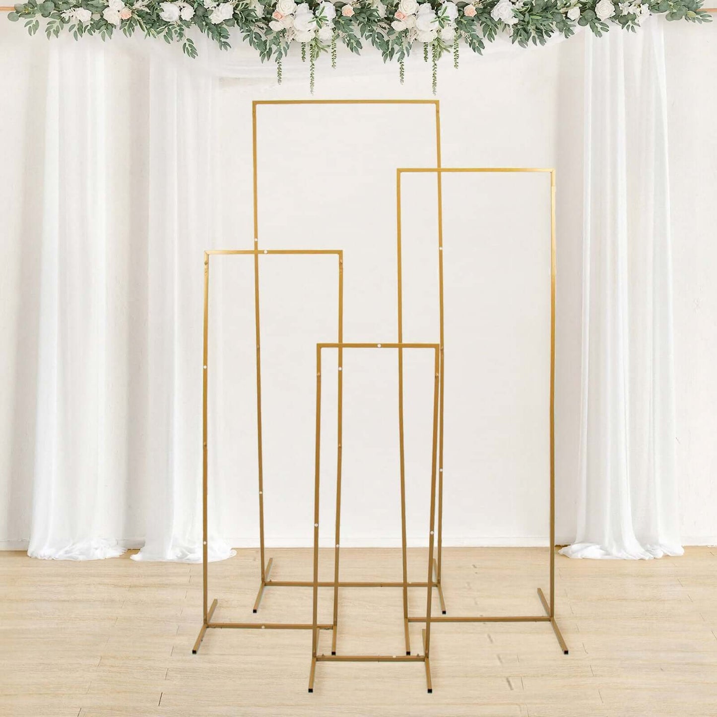 Set of 4 Gold Metal Frame Wedding Arch, Rectangular Backdrop Stand, Floral Display Frame - 3.5ft, 4.5ft, 5.5ft, 6.5ft