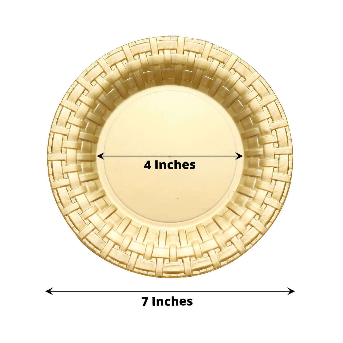 10 Pack 7" Gold Basketweave Rim Plastic Salad Dessert Plates, Round Disposable Appetizer Plates