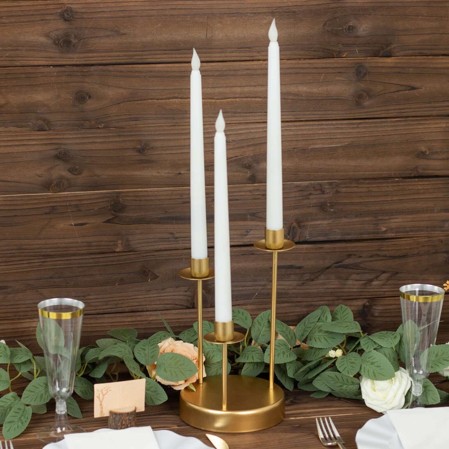 Vintage Candelabra 3-Arm Taper Candle Holder Gold Metal Wedding Table Centerpiece - Stylish Tabletop Accent 10"