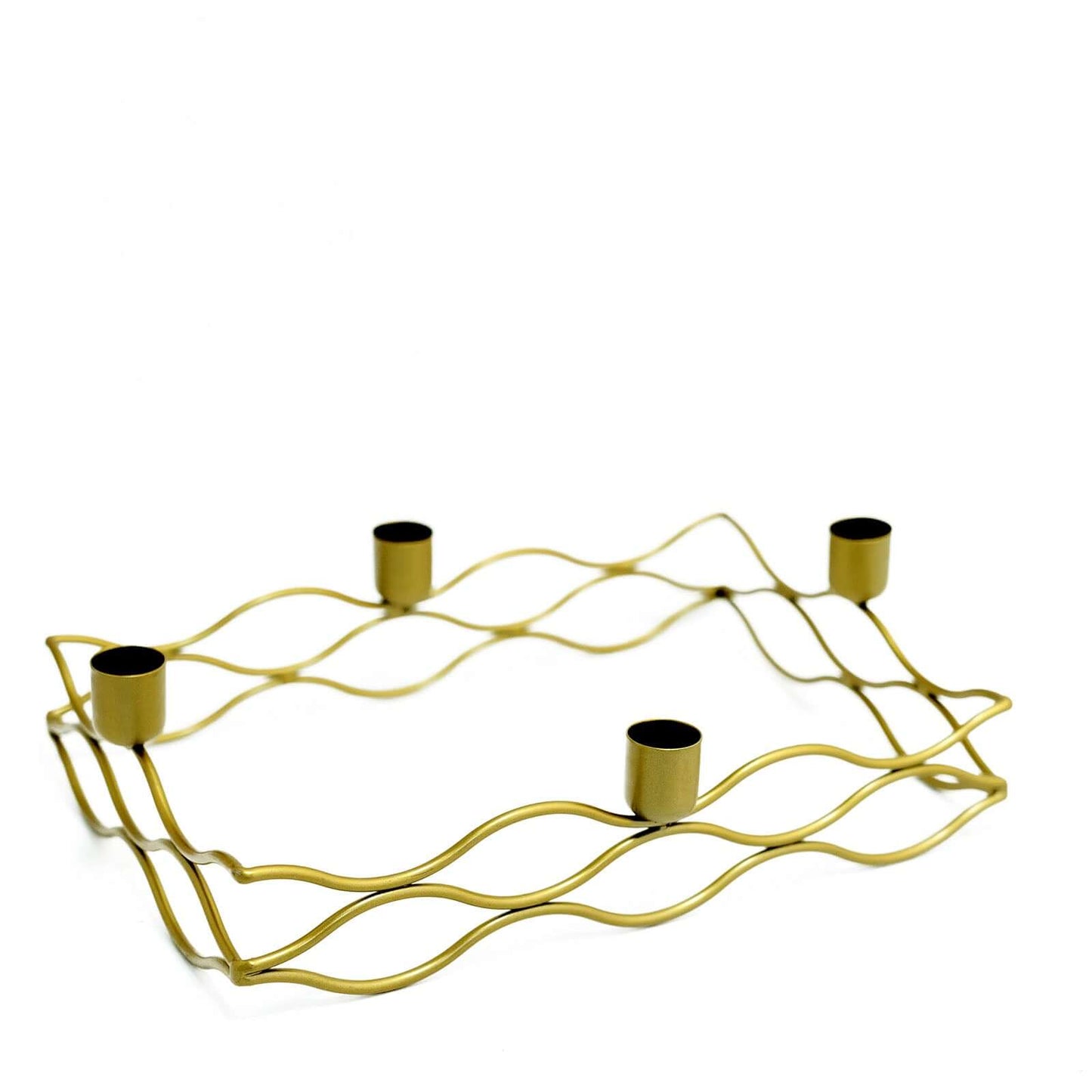 Rectangular Taper Wreath Candelabra 4 Arm Gold Metal Candle Holder Centerpiece - Stylish Wedding Decor 12"x8"