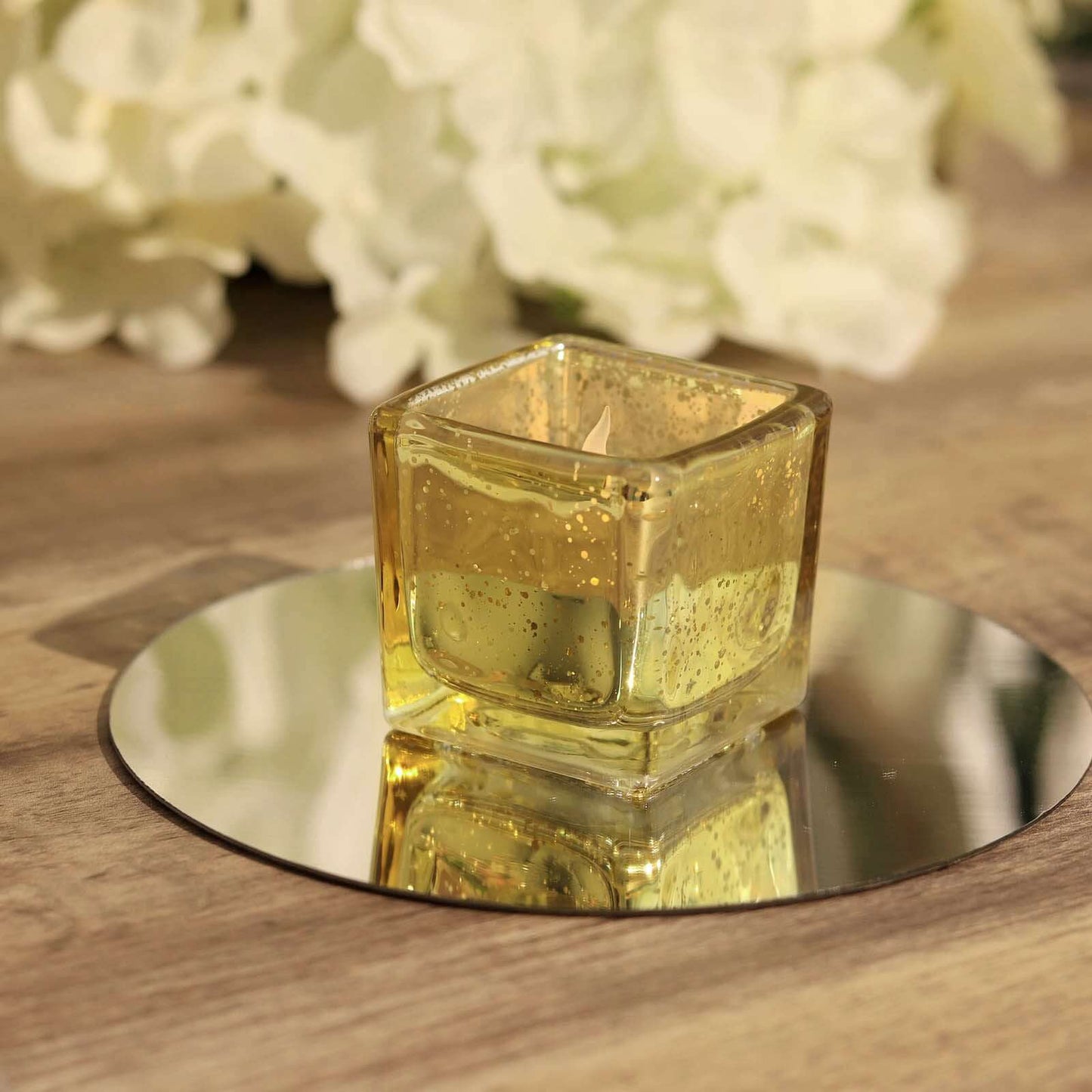 12-Pack Mercury Glass Candle Holders Gold with Speckled Design - Square Votive Tealight Holders 2"