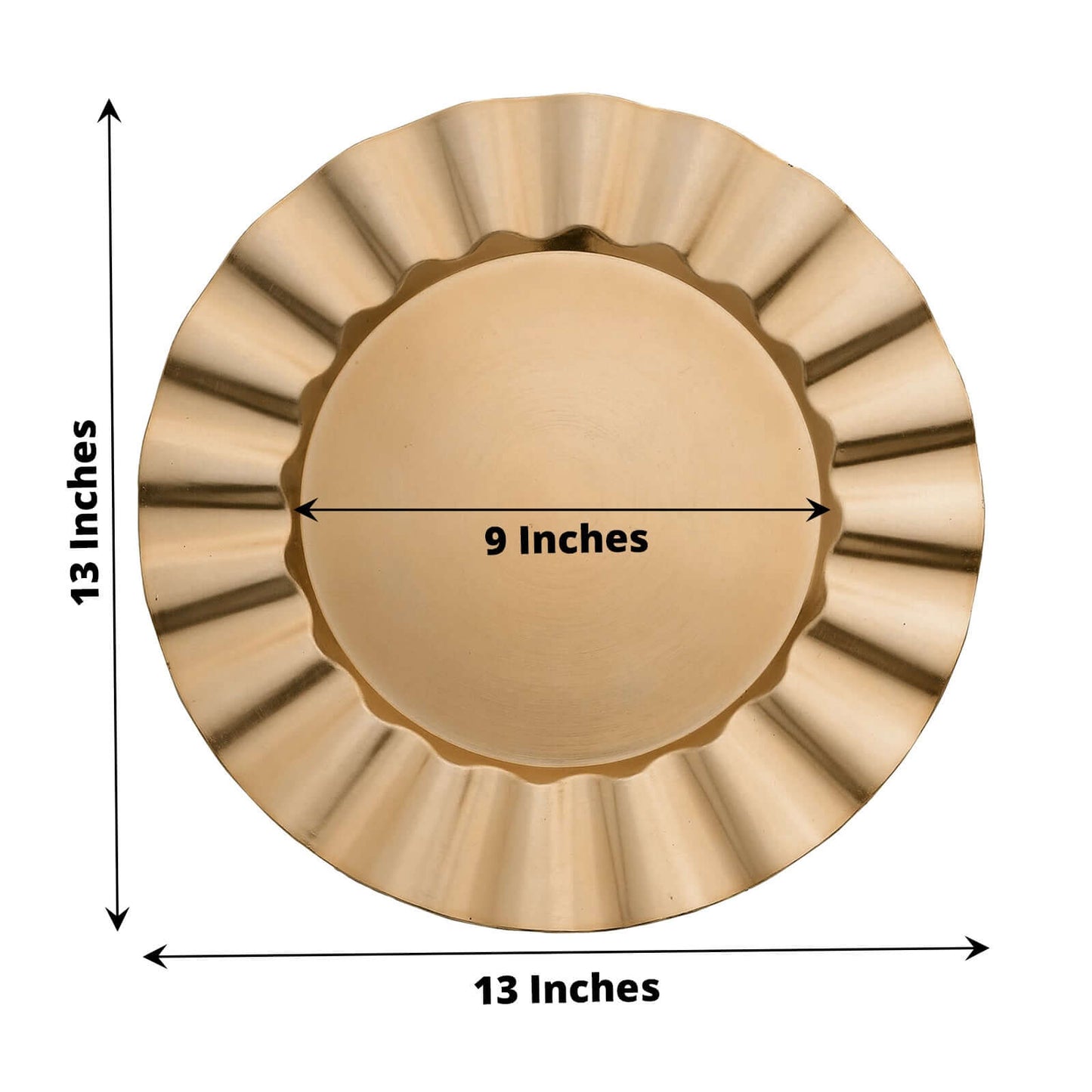 6-Pack Acrylic Plastic Round Charger Plates 13" in Gold with Wavy Scalloped Rim, Decorative Dinner Party Charger Tableware