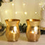 2-Pack Glass Hurricane Vases Bell Shaped Crackle Gold Curvy Design - Stylish Candle Holder Centerpieces 8"
