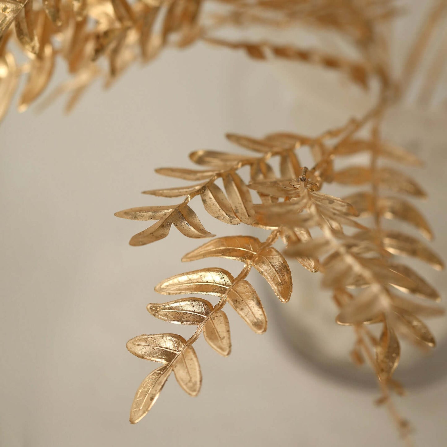 2-Pack Artificial Fern Leaf Branches Metallic Gold - Faux Decorative Bouquets for Glamorous Centerpiece Backdrop & Floral Decor 21"