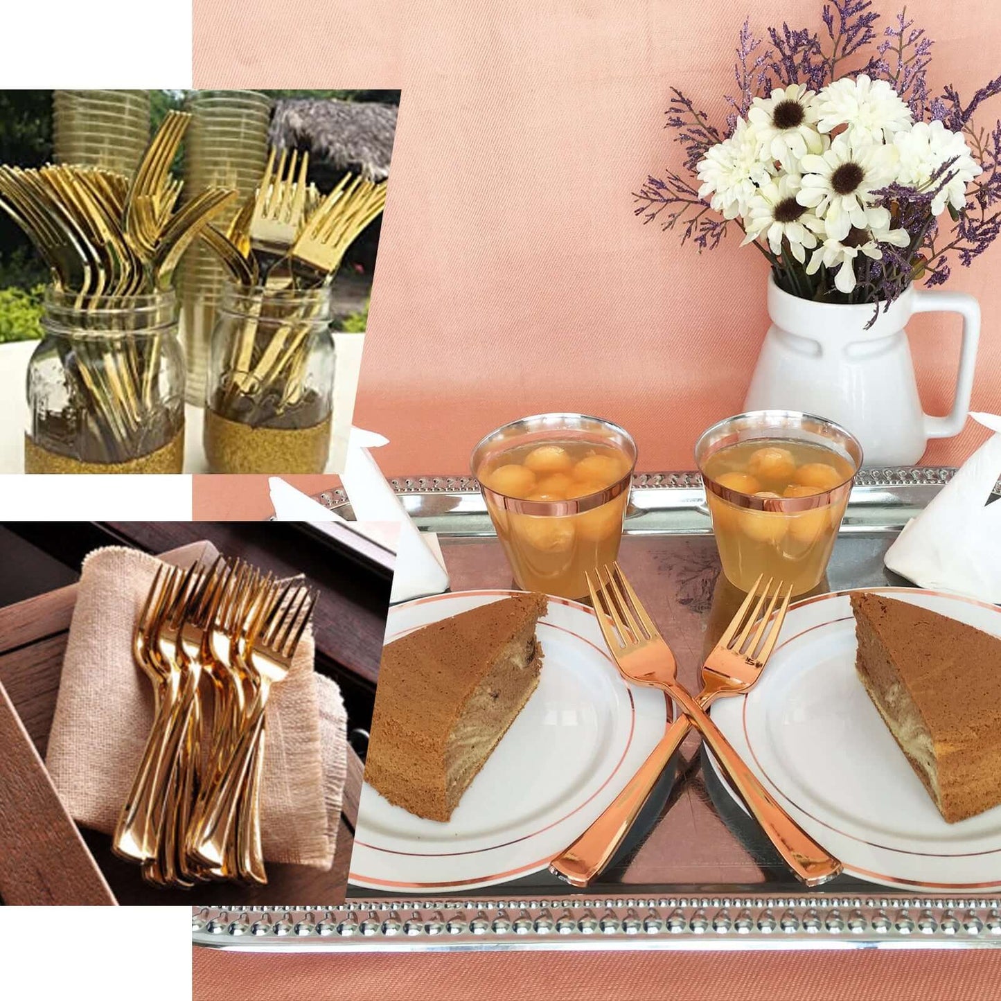 25-Pack Plastic Forks Metallic Gold Classic Heavy Duty - Decorative Disposable Cutlery 7"