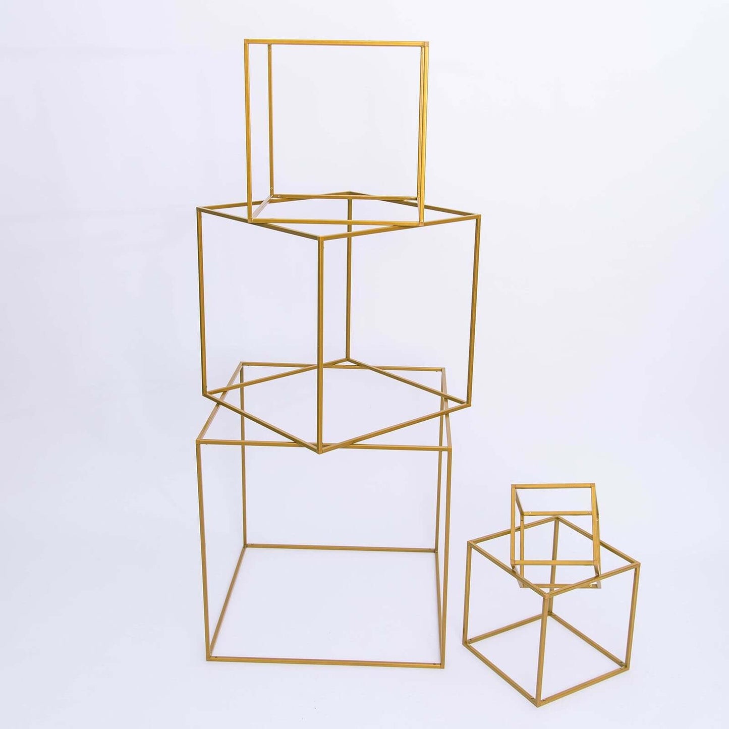 2-Pack Metal Flower Stands Gold Geometric Wedding Centerpieces Square Frame - Compact Design 8"