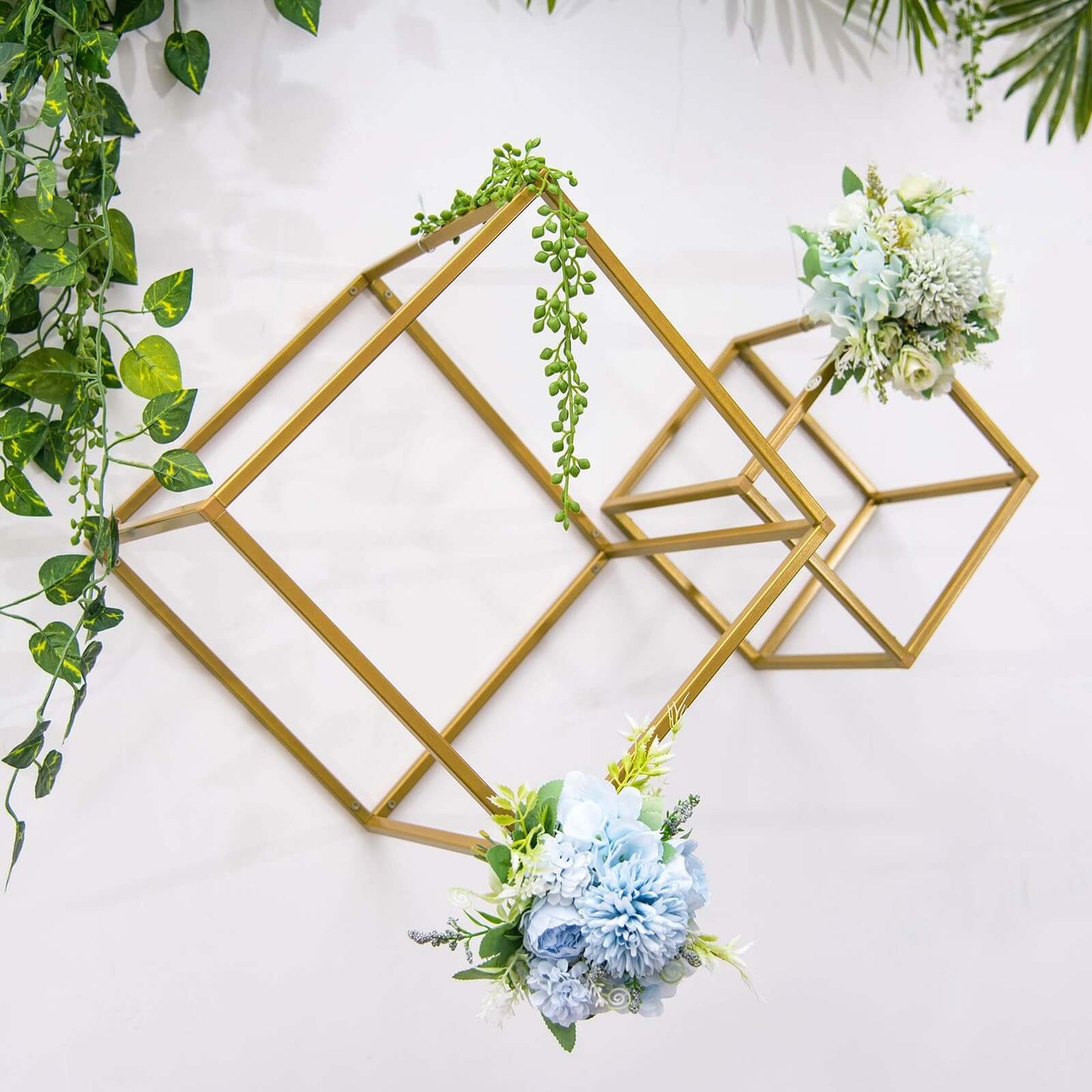 2-Pack Metal Flower Stands Gold Geometric Wedding Centerpieces Square Frame - Durable Display 12"