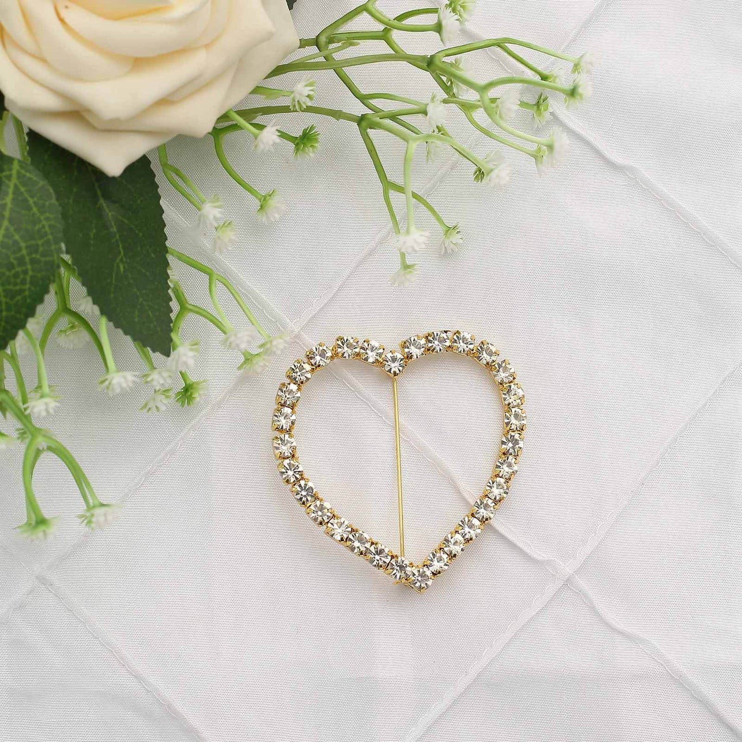 Rhinestone Chair Sash Band Buckle Gold 2" Heart Metal - Glittering Diamond Accent for Weddings & Special Events
