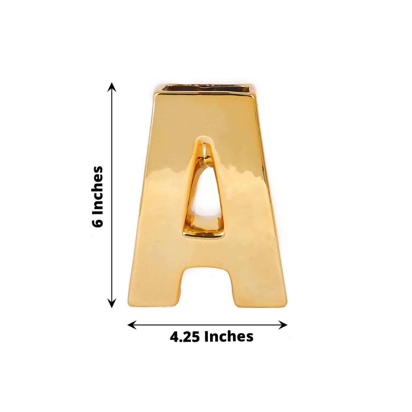 Shiny Ceramic Vase Letter "A" Gold Plated - Chic Bud Planter Pot for Events & Decor 6"
