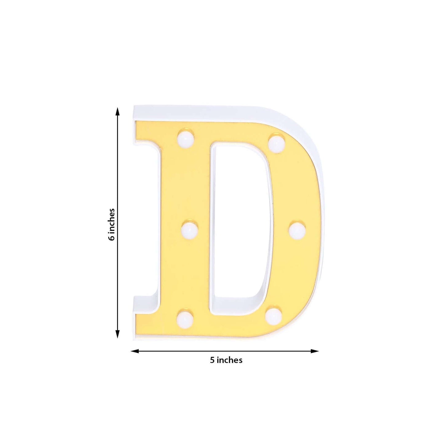 3D Marquee Letter "D" Warm White 6 LED Lights Gold - Chic Light-Up Decor for Events 6"