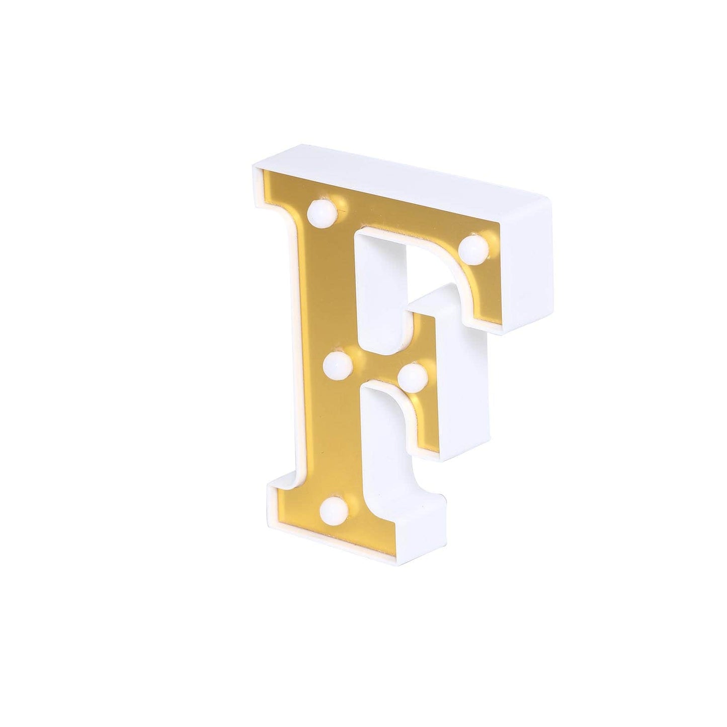 3D Marquee Letter "F" Warm White 5 LED Lights Gold - Chic Light-Up Decor for Events 6"