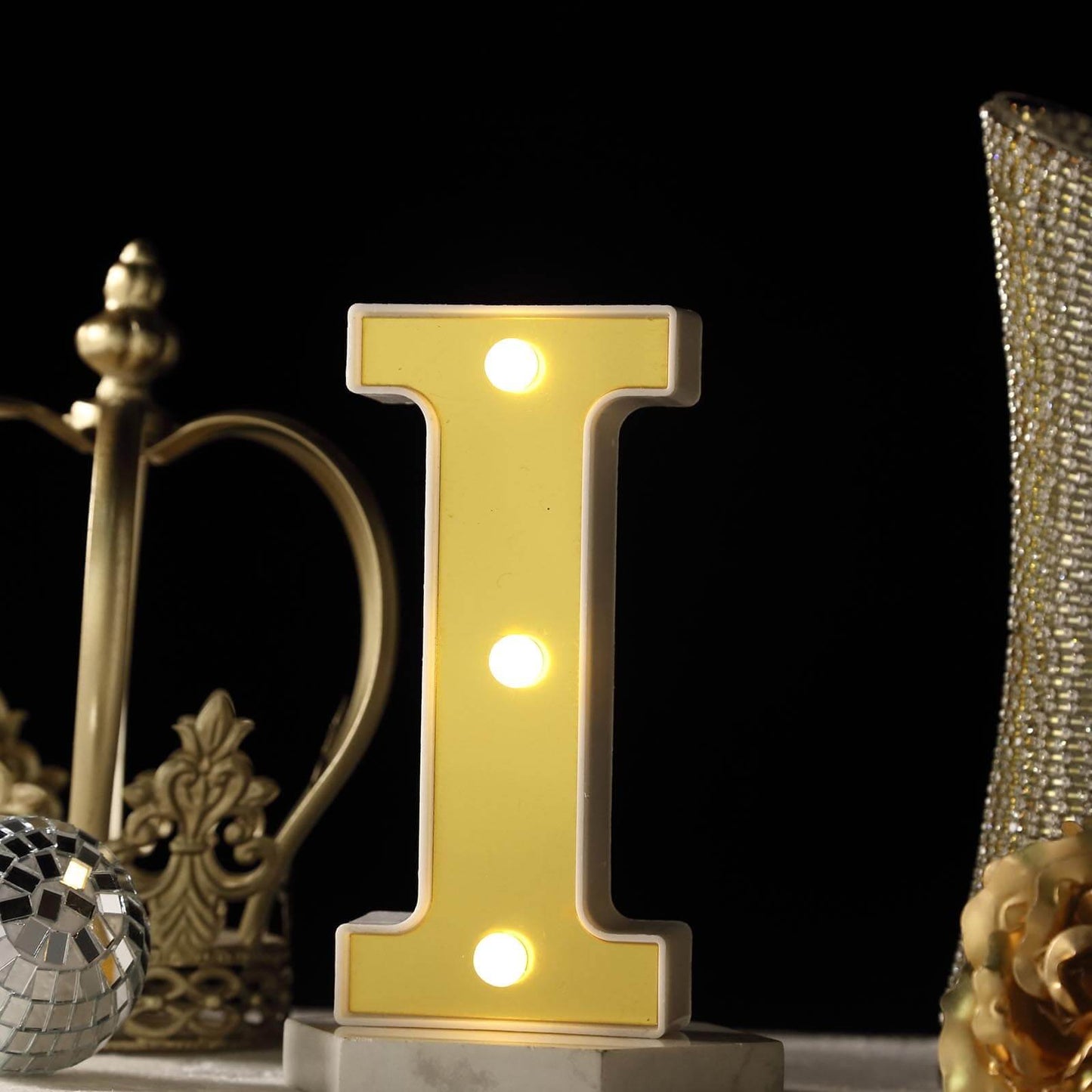 3D Marquee Letter "I" Warm White 3 LED Lights Gold - Chic Light-Up Decor for Events 6"