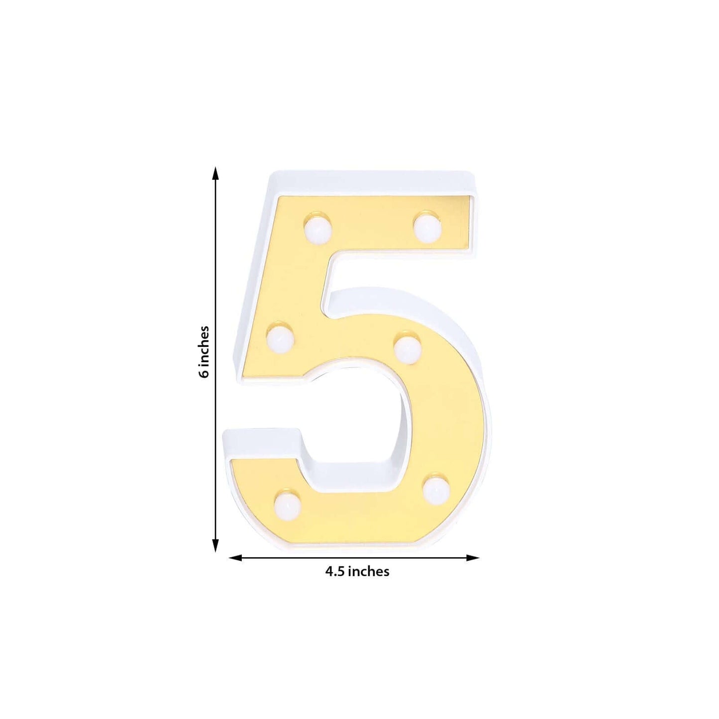 3D Marquee Number "5" Warm White 6 LED Lights Gold - Stylish Light-Up Accent for Events 6"