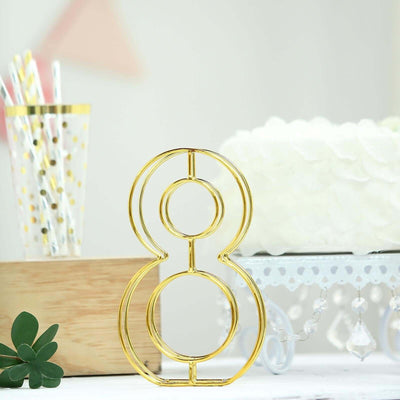 8" Tall Gold Freestanding 3D Decorative Metal Wire Numbers, Wedding Table Numbers -8