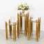 Set of 3 Wedding Pedestal Stands Square Acrylic Plate Design Gold - Metal Flower Display Plinths 26",30",34"