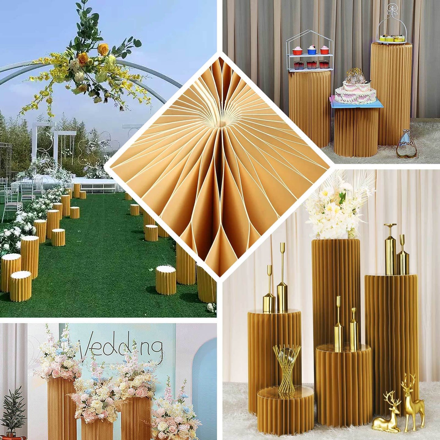 24" Gold Cylinder Display Column Stand, Pillar Pedestal Stand With Top Plate