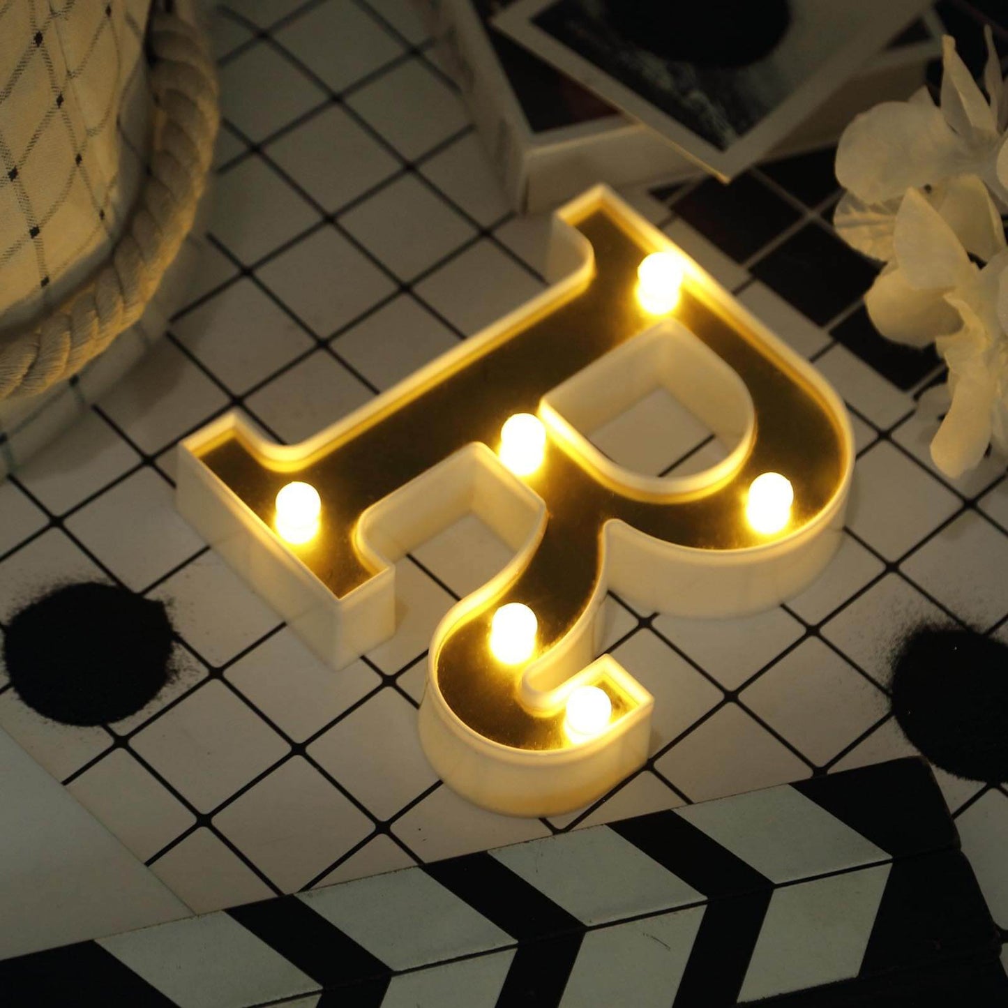 3D Marquee Letter "R" Warm White 6 LED Lights Gold - Chic Light-Up Decor for Events 6"
