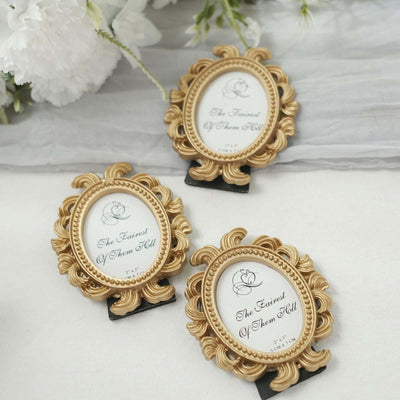 4-Pack Picture Frames Gold Resin Decorative Baroque Oval Design - Beaded Place Card Holders & Party Favors 4"