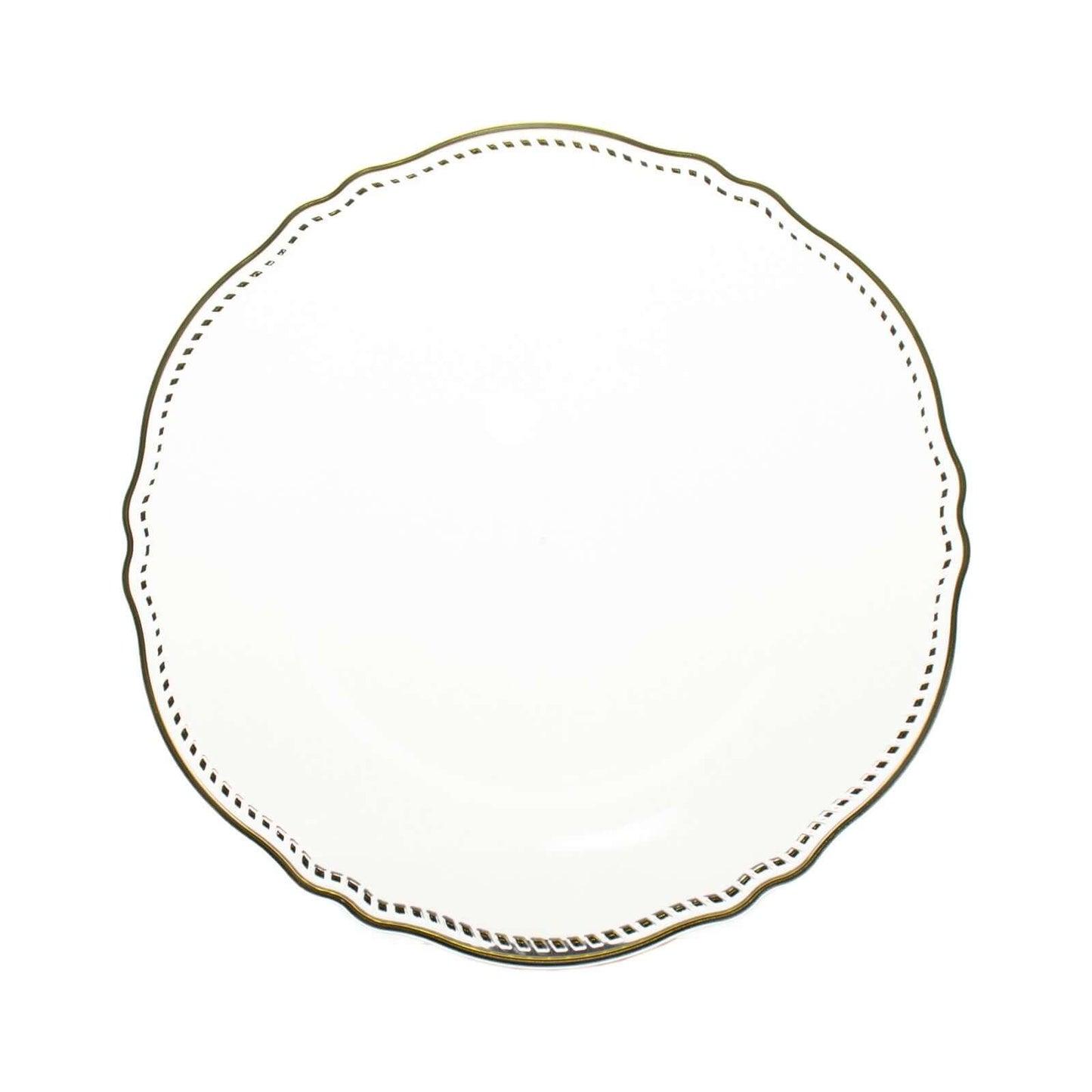 10-Pack Plastic 10" Dinner Plates in Clear with Gold Scalloped Rim - Disposable Large Party Plates