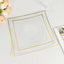 10-Pack Plastic 10" Square Dinner Plates in Clear Concave Style with Gold Rim - Modern Disposable Party Plates