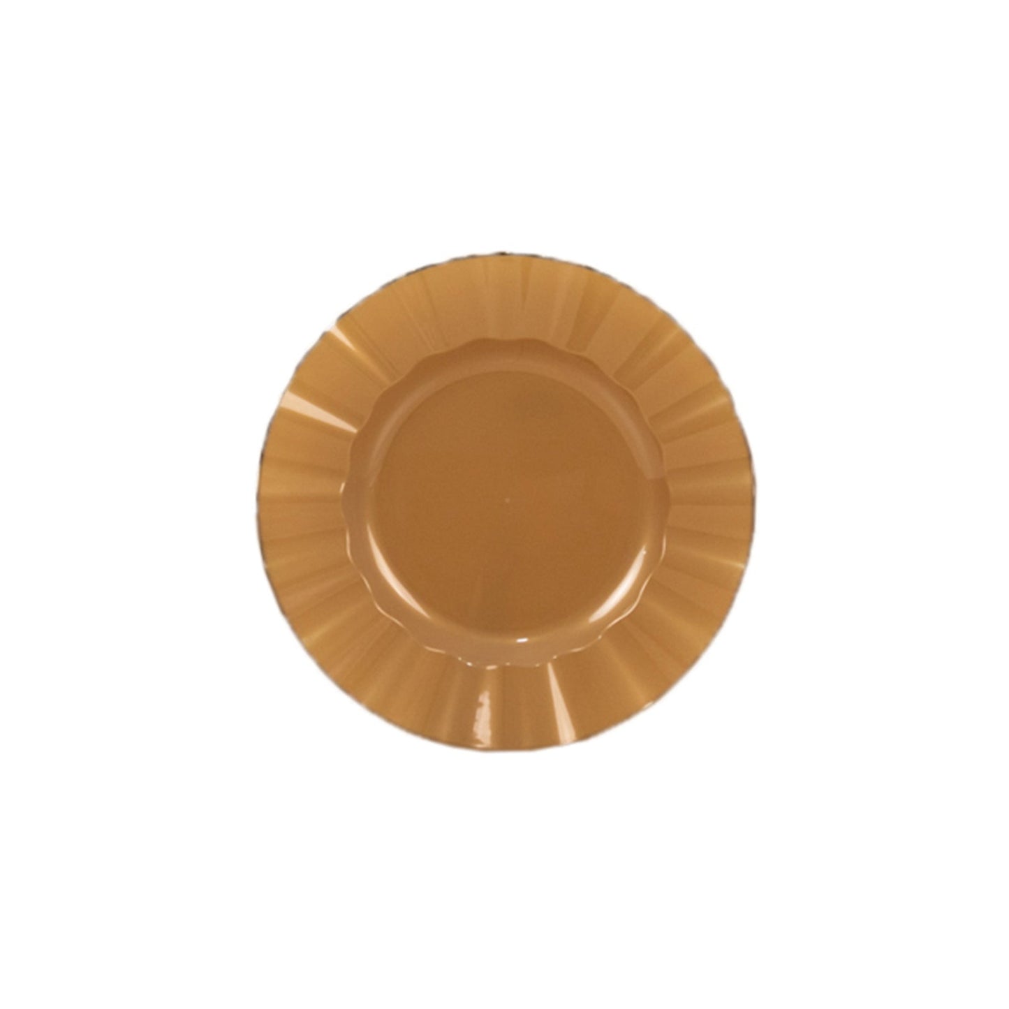 10-Pack Plastic 9" Round Dinner Plates in Gold with Ruffled Rim - Sturdy Disposable Dinnerware for Classy Events & Banquets