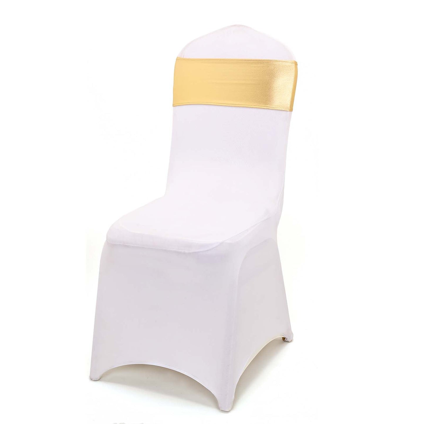 5 Pack Metallic Spandex Chair Sashes Gold - Stretch Fit Chair Bands With Round Diamond Buckles for Glamorous Event Decor