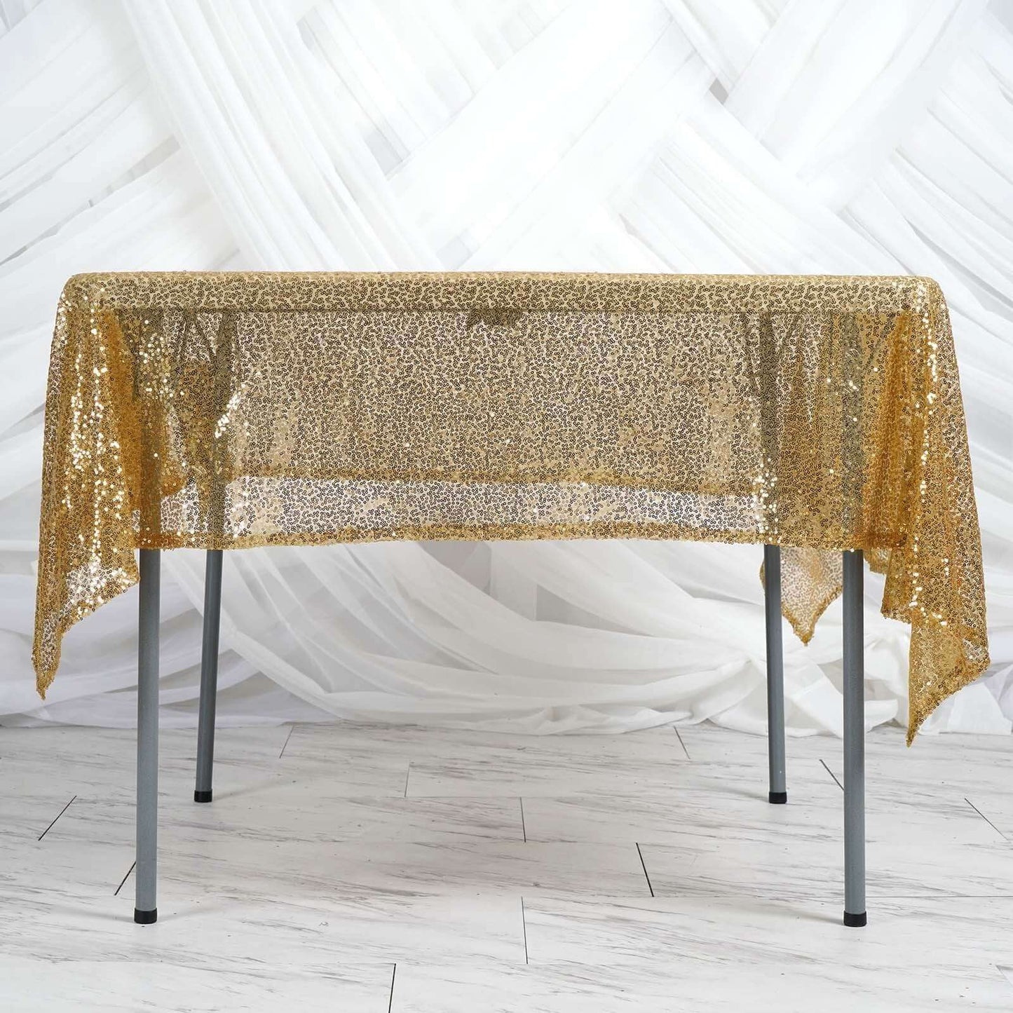 Sequin 60"x60" Table Overlay Square Tablecloth Gold - Luxe Wedding Table Topper