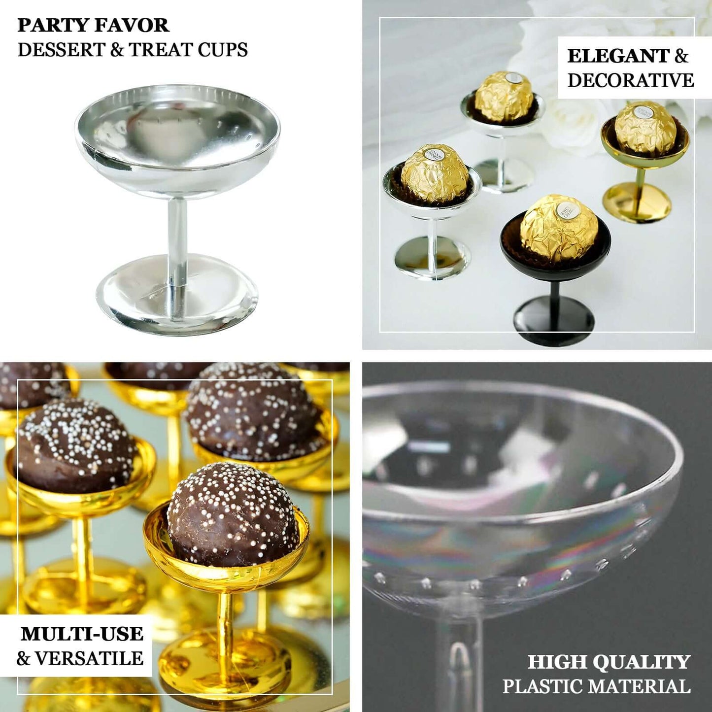 12-Pack Plastic Dessert Cup Candy Dishes Gold - Decorative Mini Pedestal Stands for Treats 2"