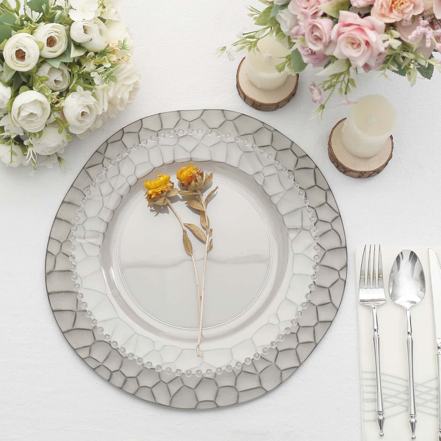 6-Pack Round Charger Plates 13" in Gray with Hammered Rim, Matte Finish Modern Dinner Charger Tableware