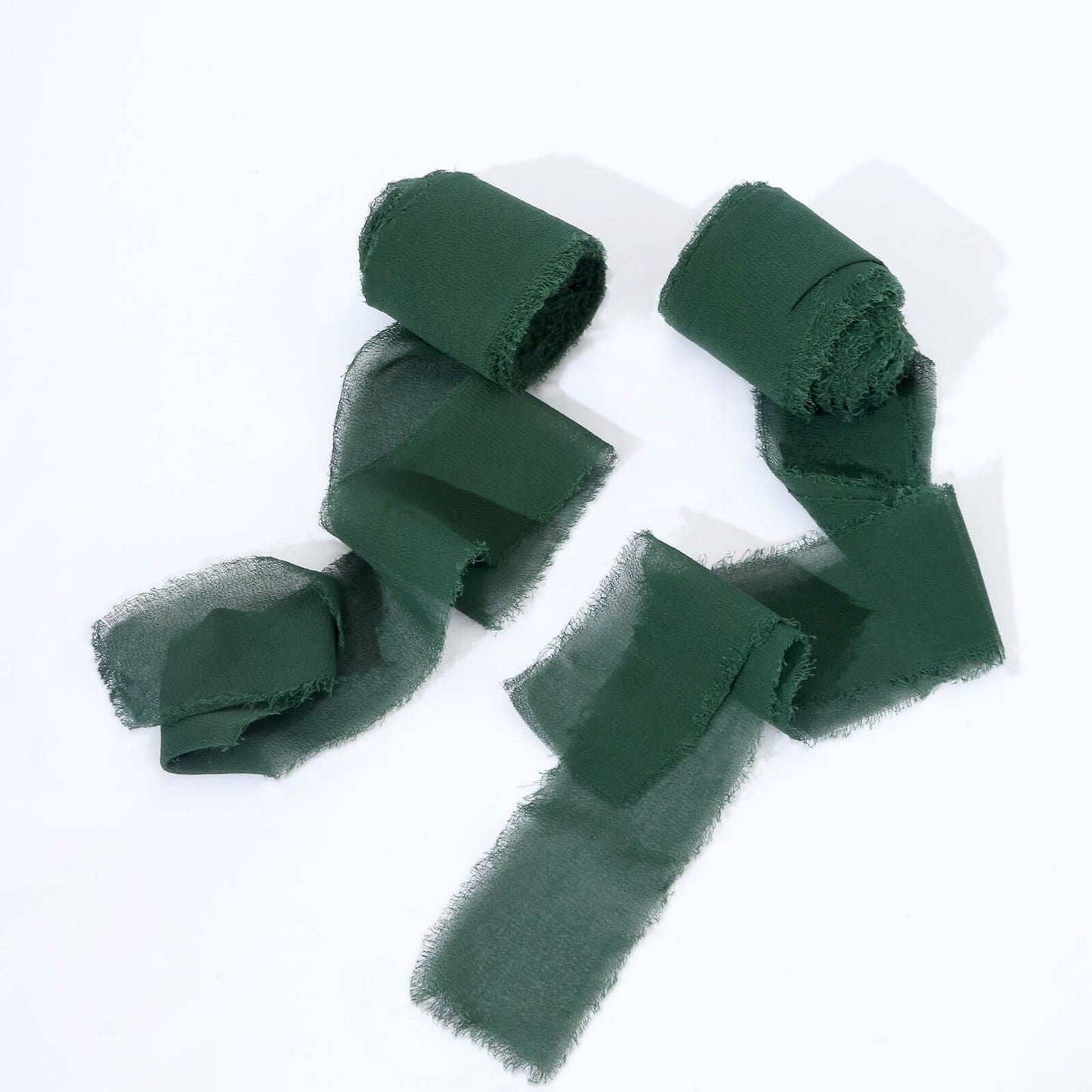 2 Pack 6yds Hunter Emerald Green Silk-Like Chiffon Ribbon Roll, DIY Wedding Bouquet Linen Wrap
